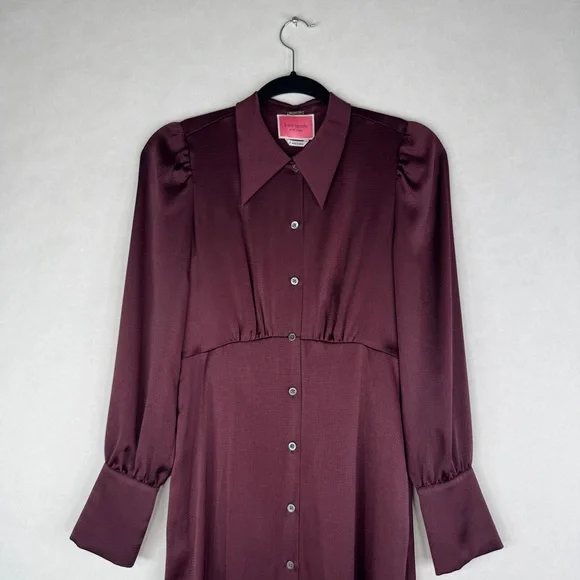 KATE SPADE COLLECTION Satin Midi Shirtdress in Candied Fig - NJMUA864 - Sz 0 - Picture 5 of 12